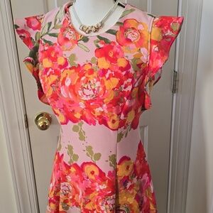 ALI RO BRAND WOMEN'S PLUS PINK FLORAL SUMMER SPRING DRESS SIZE 14